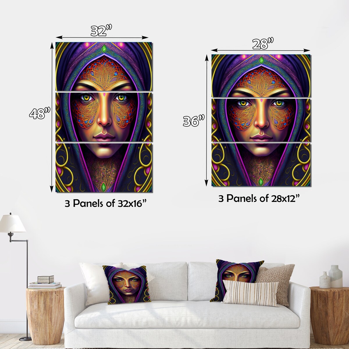 Designart "Portrait Of A Persian Beauty I" Fashion Woman Canvas Art Print - 3 Panels