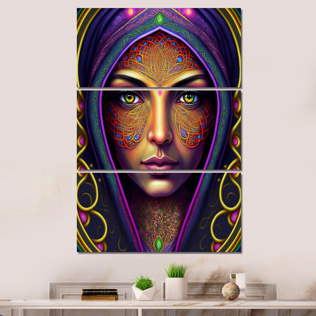Designart "Portrait Of A Persian Beauty I" Fashion Woman Canvas Art Print - 3 Panels