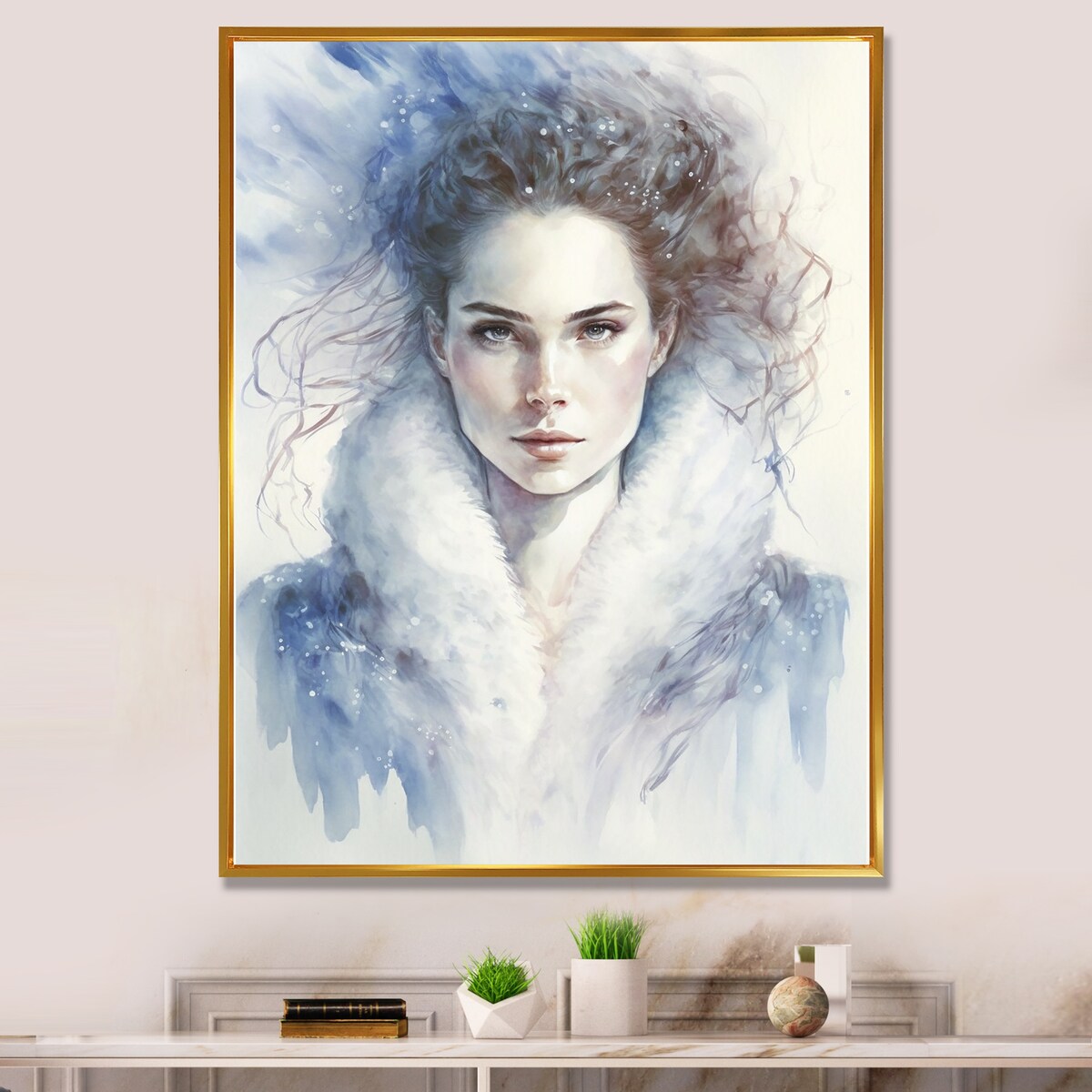 Designart "Portrait Of A Winter Queen" Woman Sensual Framed Wall Decor