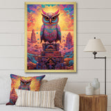 Designart "Portrait Of Purple Shamanic Owl Mexican Dessert I" Animals Owl Framed Wall Art Living Room
