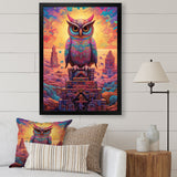 Designart "Portrait Of Purple Shamanic Owl Mexican Dessert I" Animals Owl Framed Wall Art Living Room
