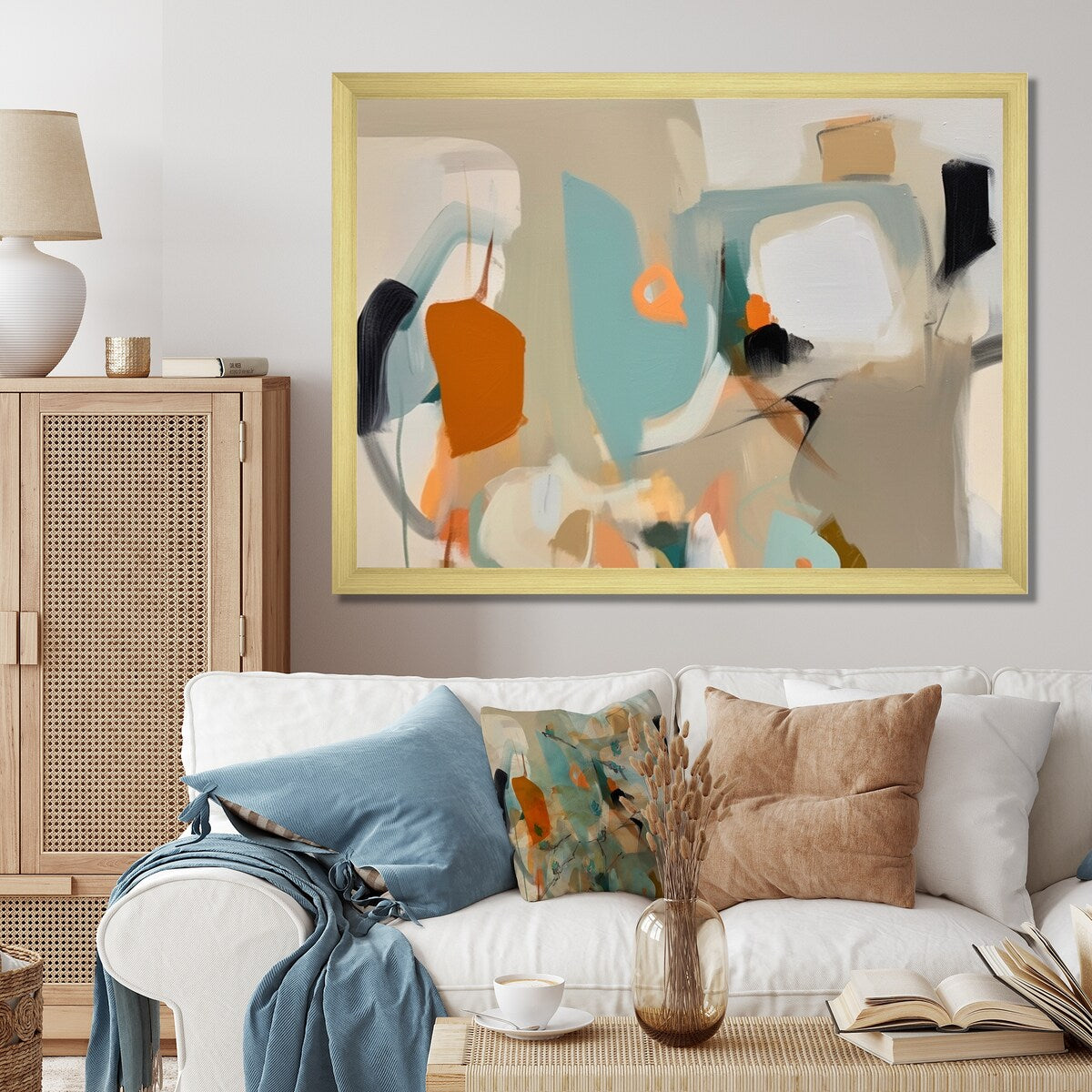 Designart "Projection of Innocence Vintage Expressionism" Abstract Painting Framed Wall Art Living Room