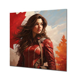 Designart "Proud Canadian Woman Portrait" Flag Canada Metal Wall Art - Black Metal Wall Décor Modern Metal Art Work