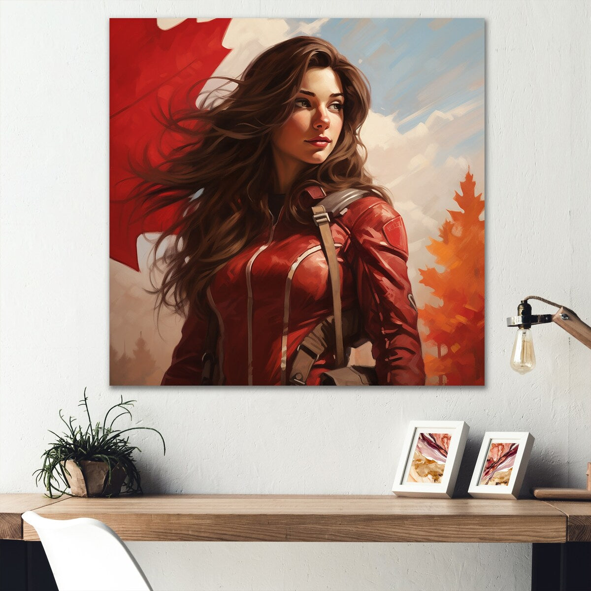 Designart "Proud Canadian Woman Portrait" Flag Canada Metal Wall Art - Black Metal Wall Décor Modern Metal Art Work
