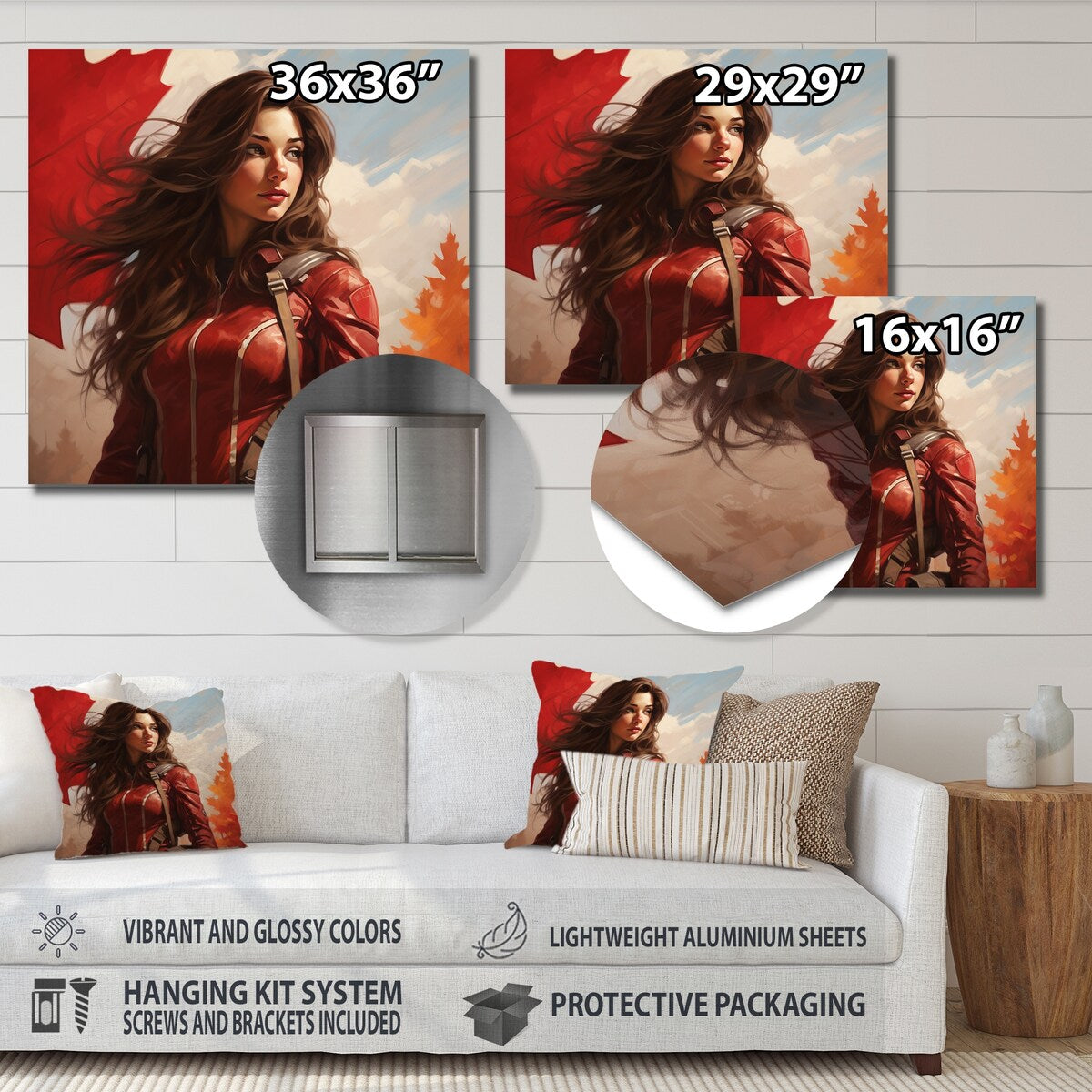 Designart "Proud Canadian Woman Portrait" Flag Canada Metal Wall Art - Black Metal Wall Décor Modern Metal Art Work