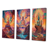 Designart "Psychedelic Buddha in The Mountains IV" Buddhism Wall Art Set Of 3 - Traditional Gallery Set For Office Decor