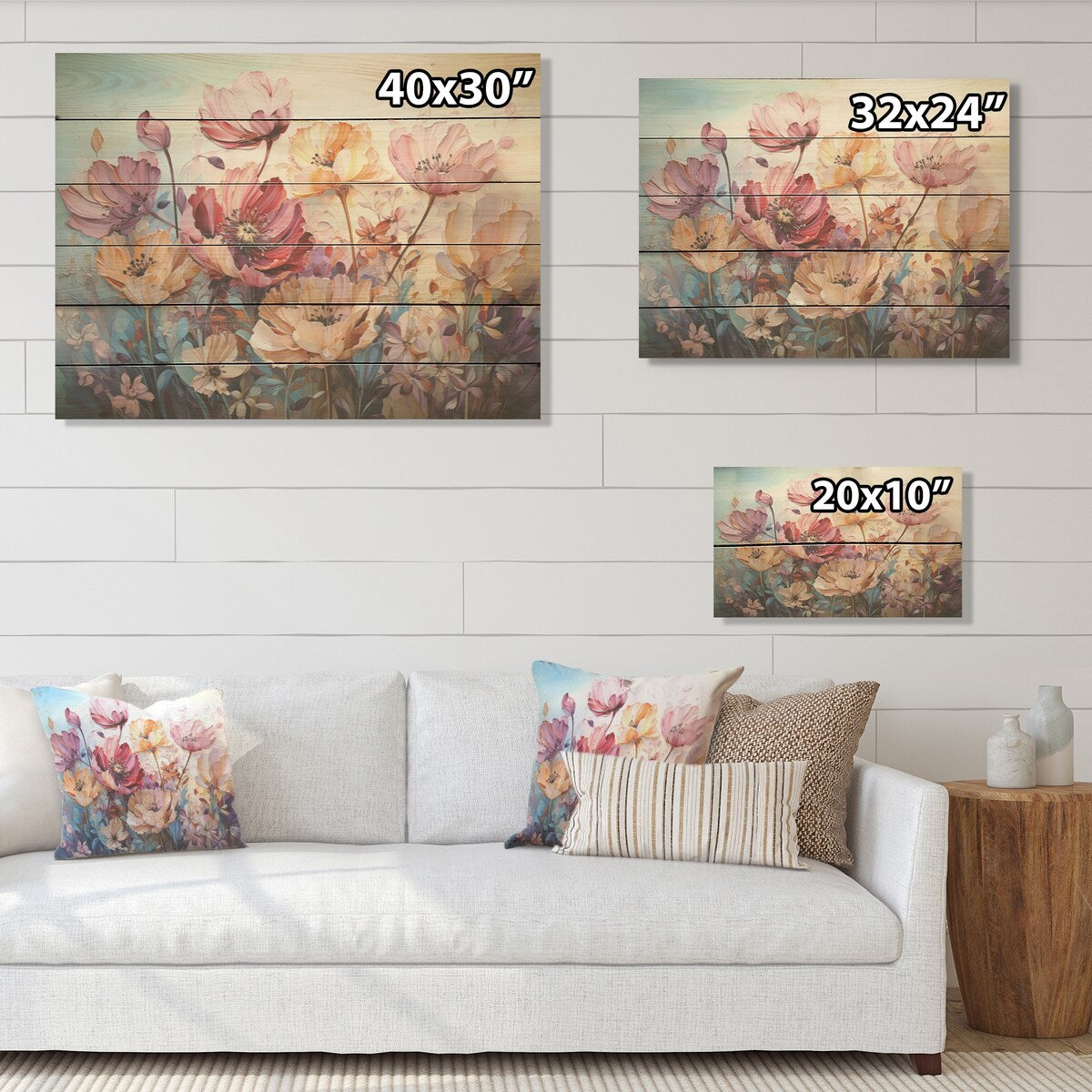 Designart "Purple And Yellow Tulips Harmony" Flower Field Wood Wall Art - Traditional Wood Panel On Natural Pine Wood