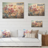 Designart "Purple And Yellow Tulips Harmony" Flower Field Wood Wall Art - Traditional Wood Panel On Natural Pine Wood