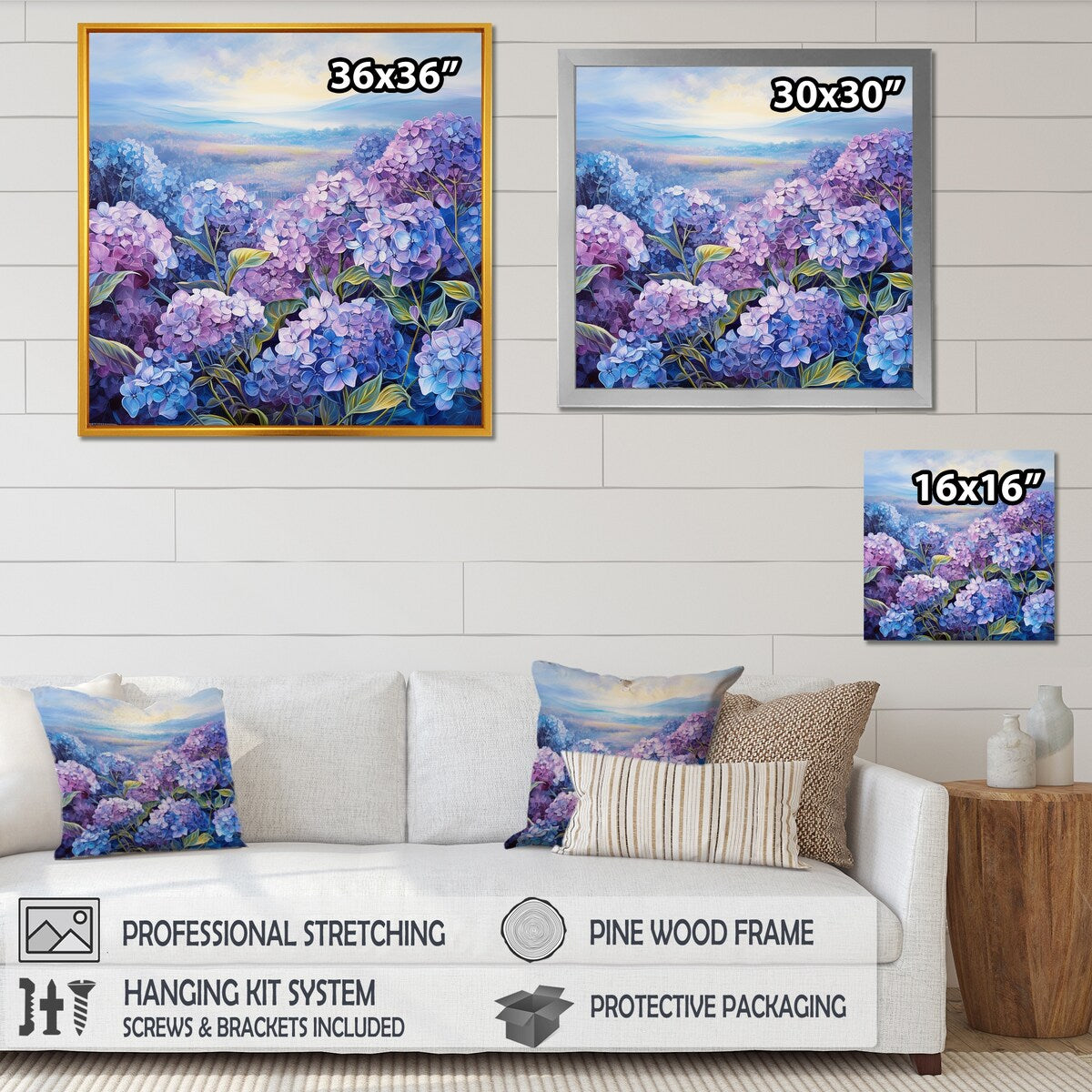 Designart "Purple Hydrangea Paradise Flowers " Flower Field Wall Art
