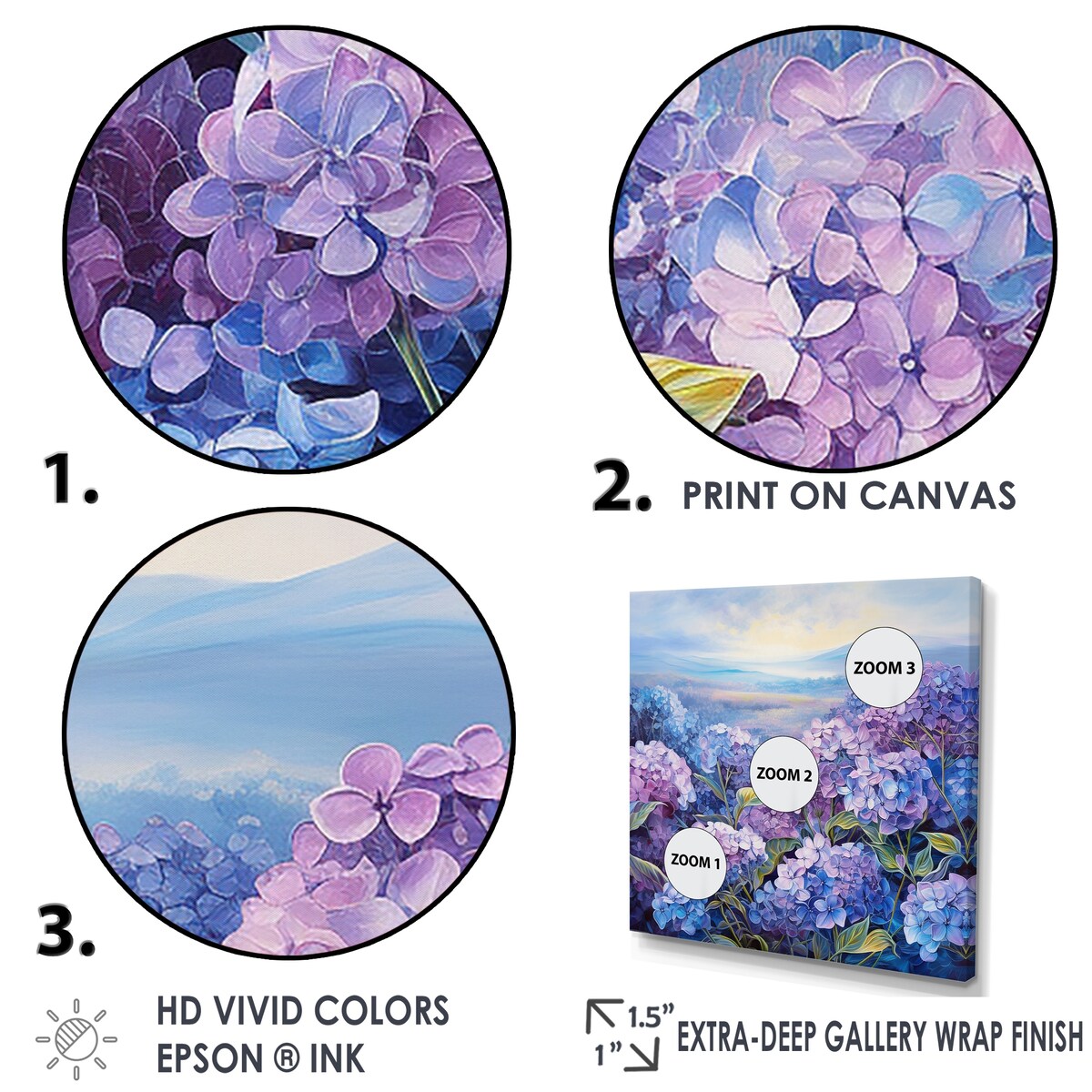Designart "Purple Hydrangea Paradise Flowers " Flower Field Wall Art