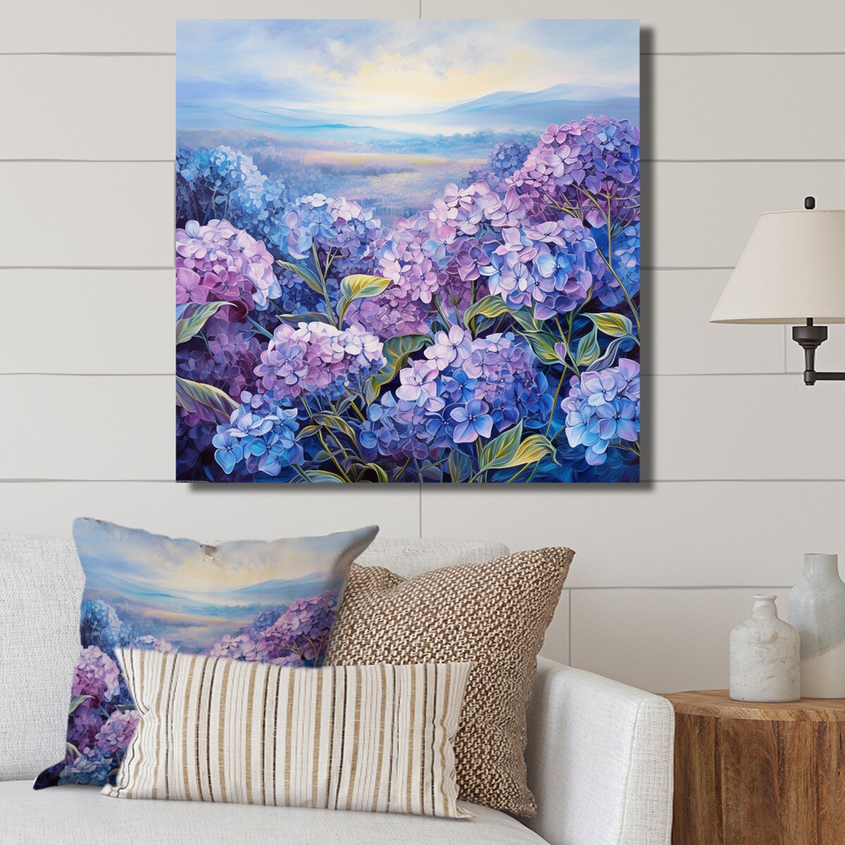 Designart "Purple Hydrangea Paradise Flowers " Flower Field Wall Art