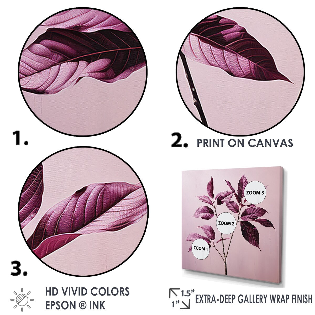 Designart "Purple Leaves Plum Precision I" Leaves Wall Art