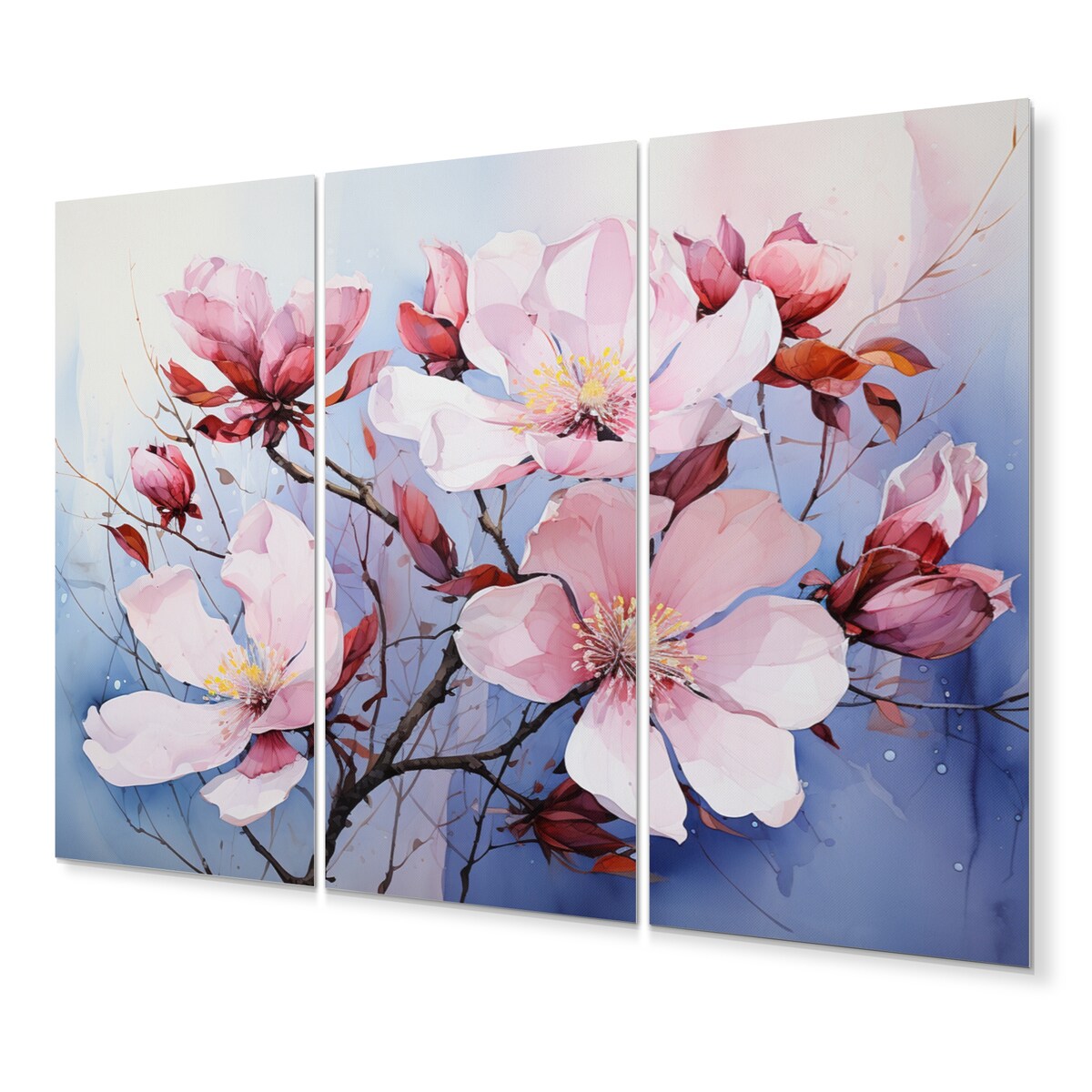 Designart "Purple Magnolias Wilds" Abstract Botanicals Wall Art Prints Set