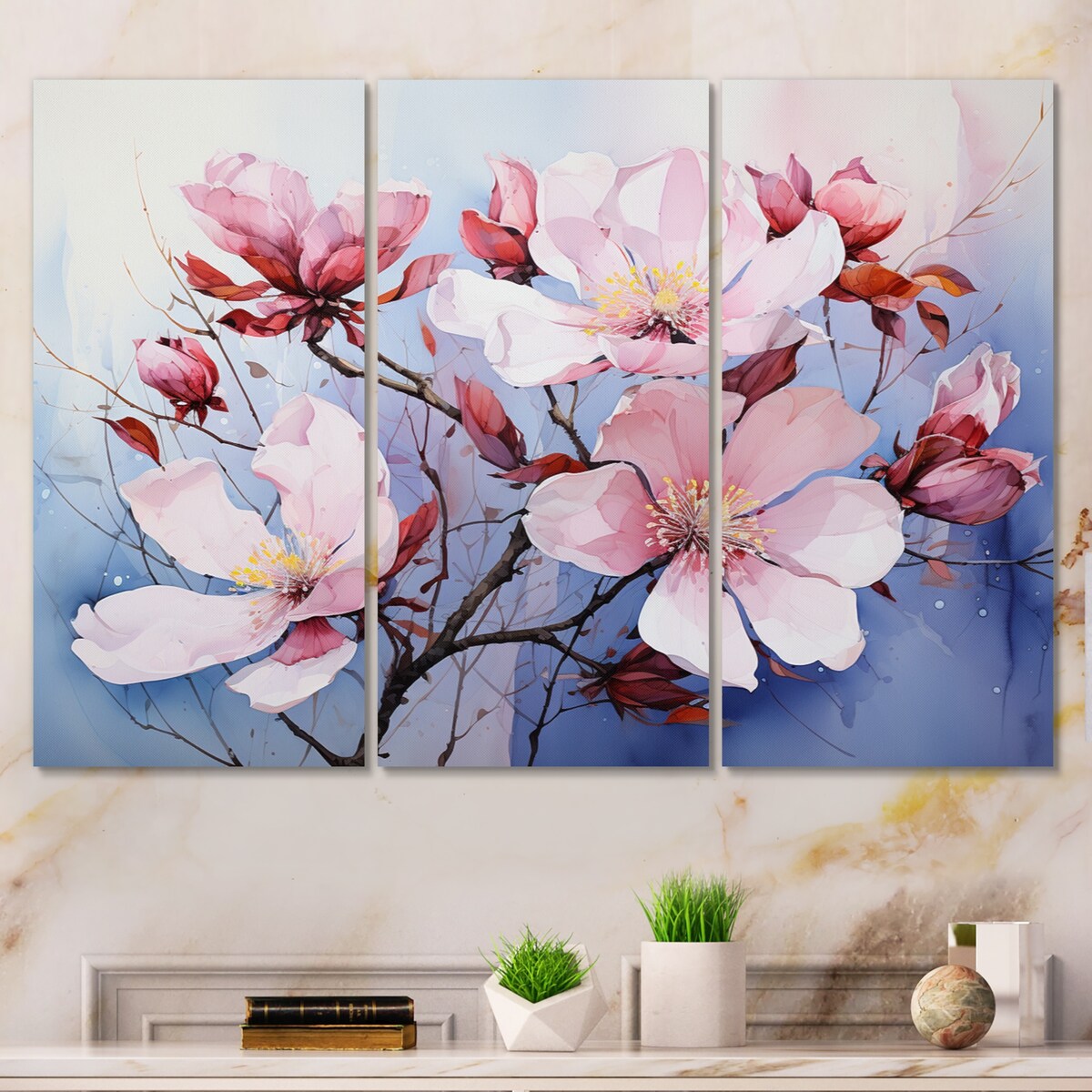 Designart "Purple Magnolias Wilds" Abstract Botanicals Wall Art Prints Set