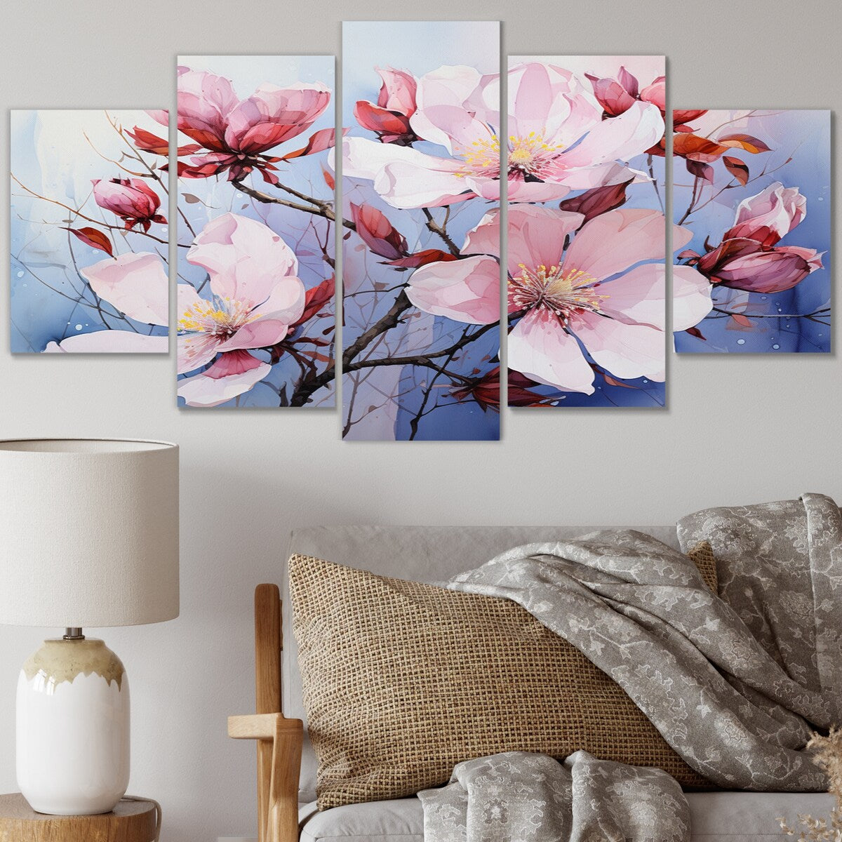 Designart "Purple Magnolias Wilds" Abstract Botanicals Wall Art Prints Set
