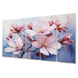 Designart "Purple Magnolias Wilds" Abstract Botanicals Wall Art Prints Set