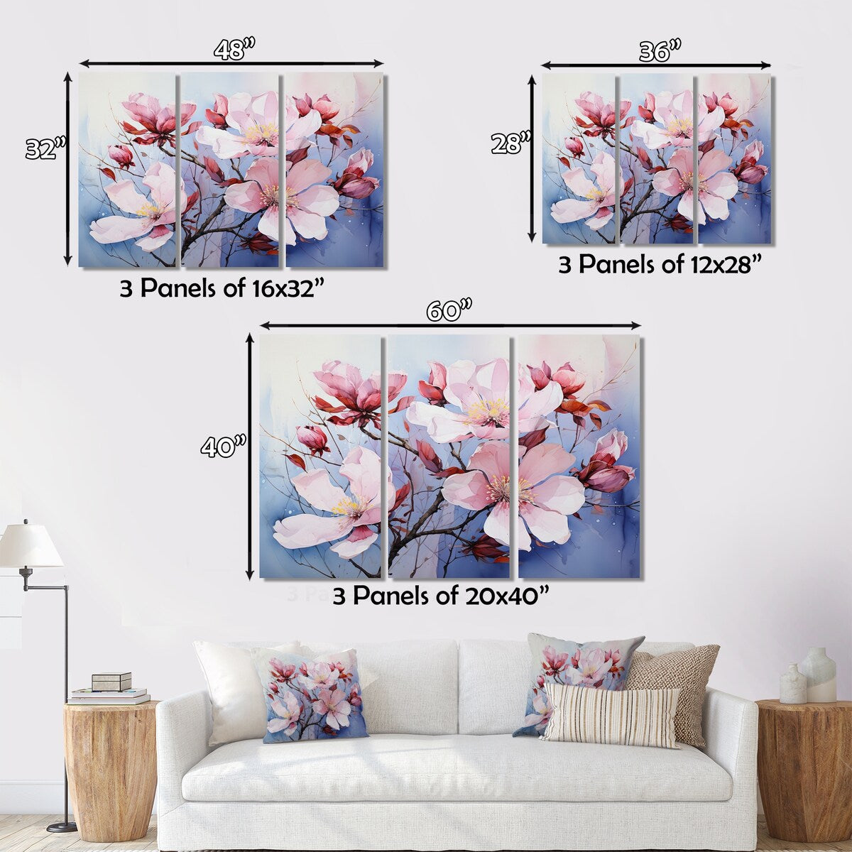 Designart "Purple Magnolias Wilds" Abstract Botanicals Wall Art Prints Set