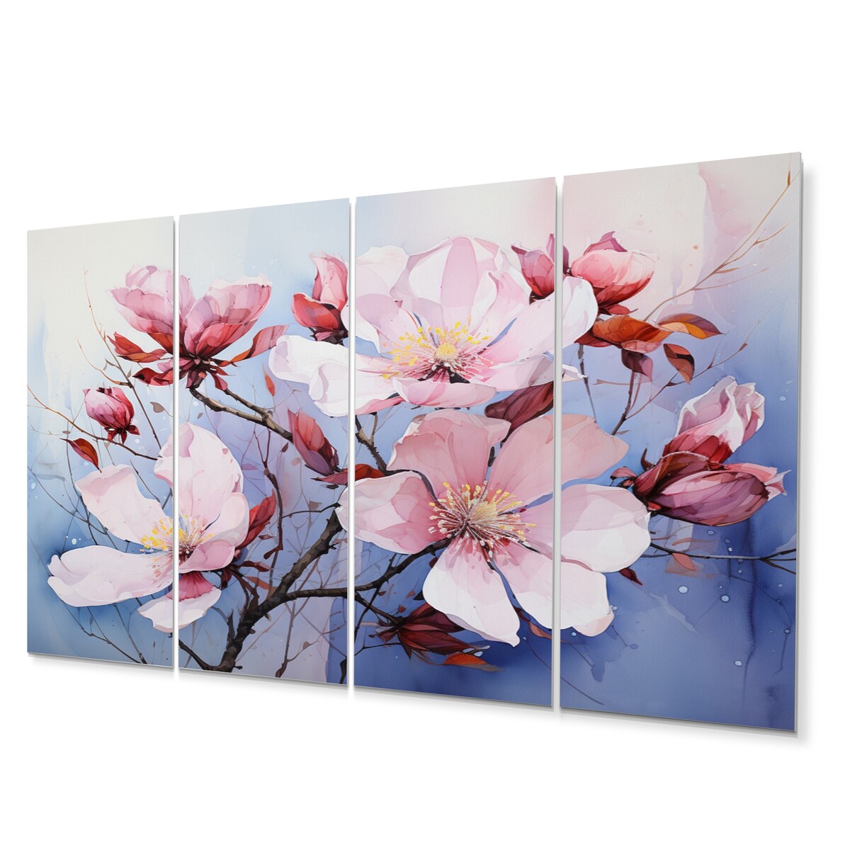 Designart "Purple Magnolias Wilds" Abstract Botanicals Wall Art Prints Set