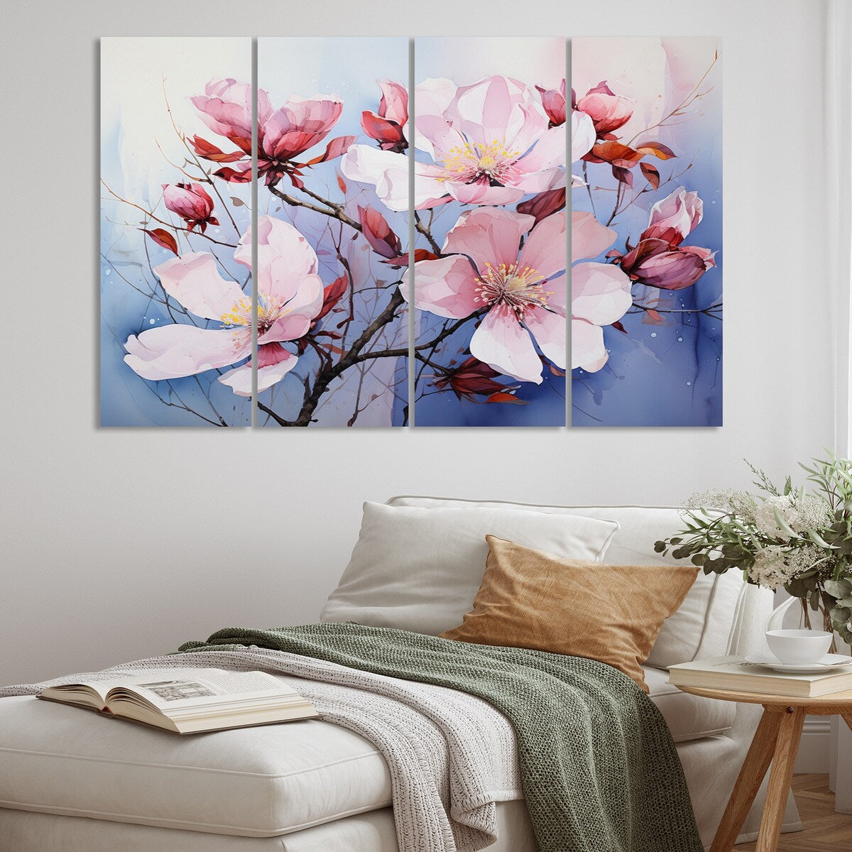 Designart "Purple Magnolias Wilds" Abstract Botanicals Wall Art Prints Set