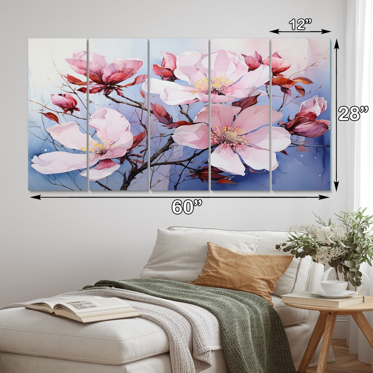 Designart "Purple Magnolias Wilds" Abstract Botanicals Wall Art Prints Set