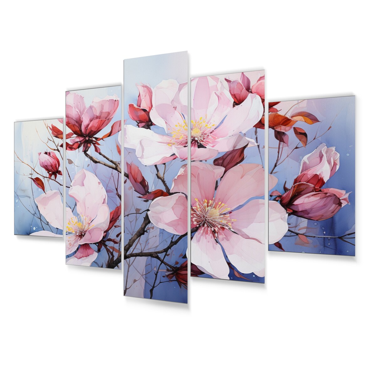 Designart "Purple Magnolias Wilds" Abstract Botanicals Wall Art Prints Set