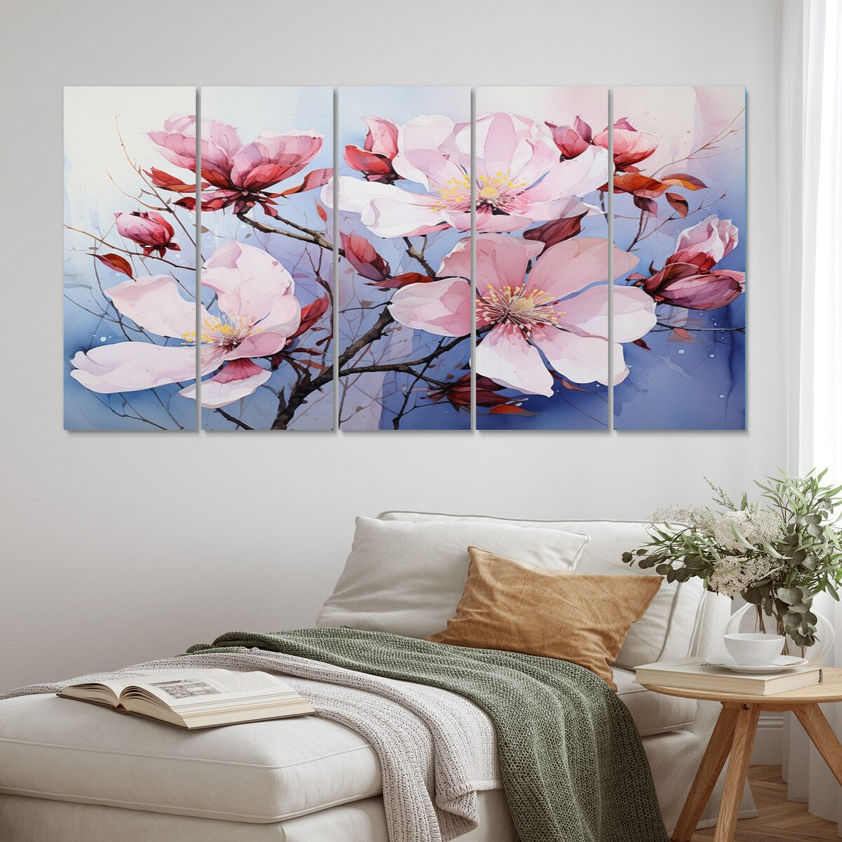 Designart "Purple Magnolias Wilds" Abstract Botanicals Wall Art Prints Set