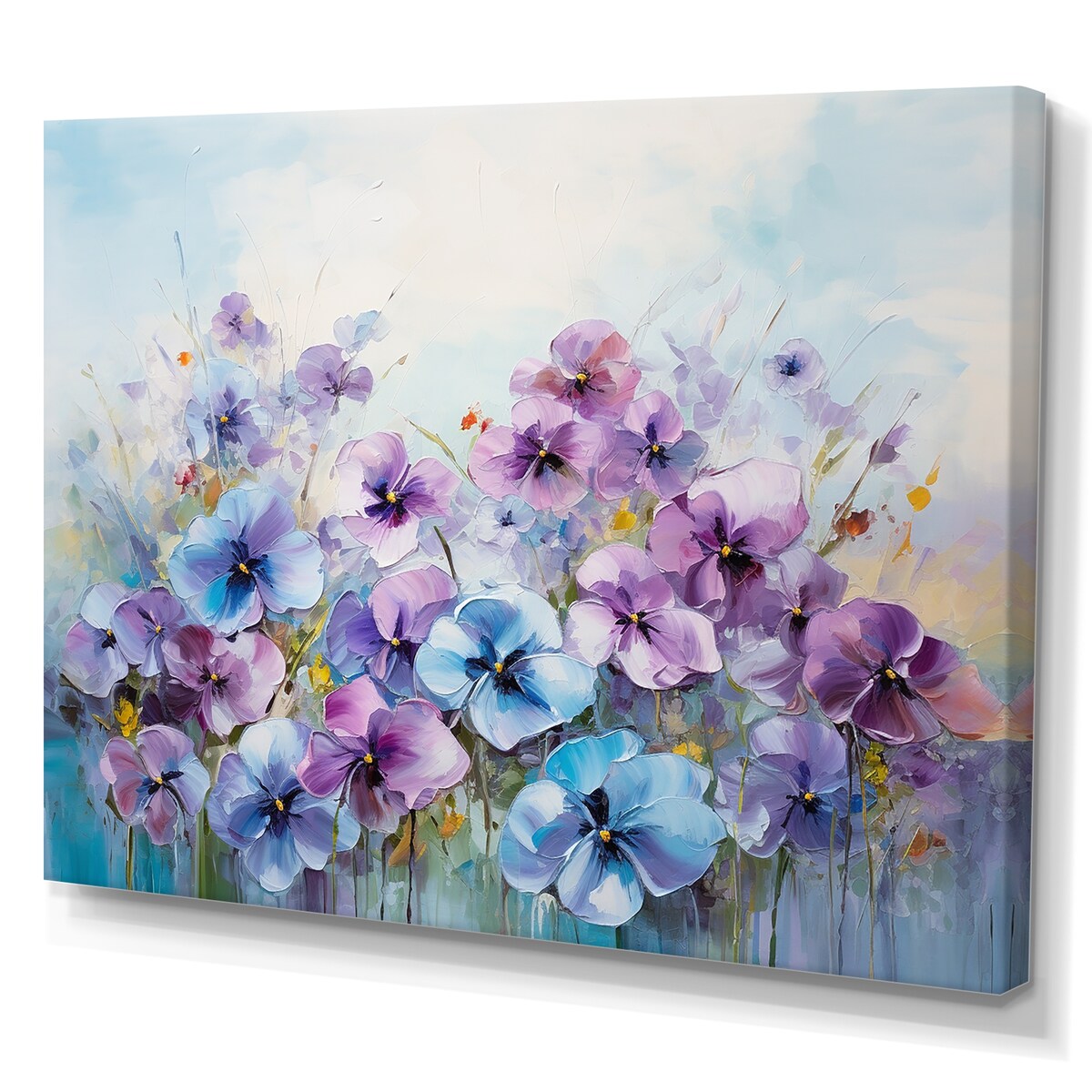 Designart "Purple Pansies Blooming Field I" Flower Field Wall Art