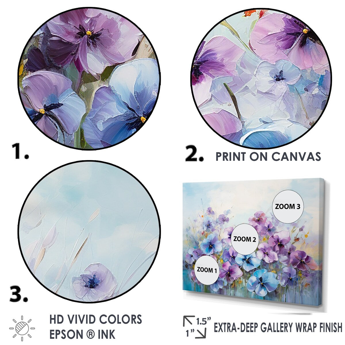 Designart "Purple Pansies Blooming Field I" Flower Field Wall Art