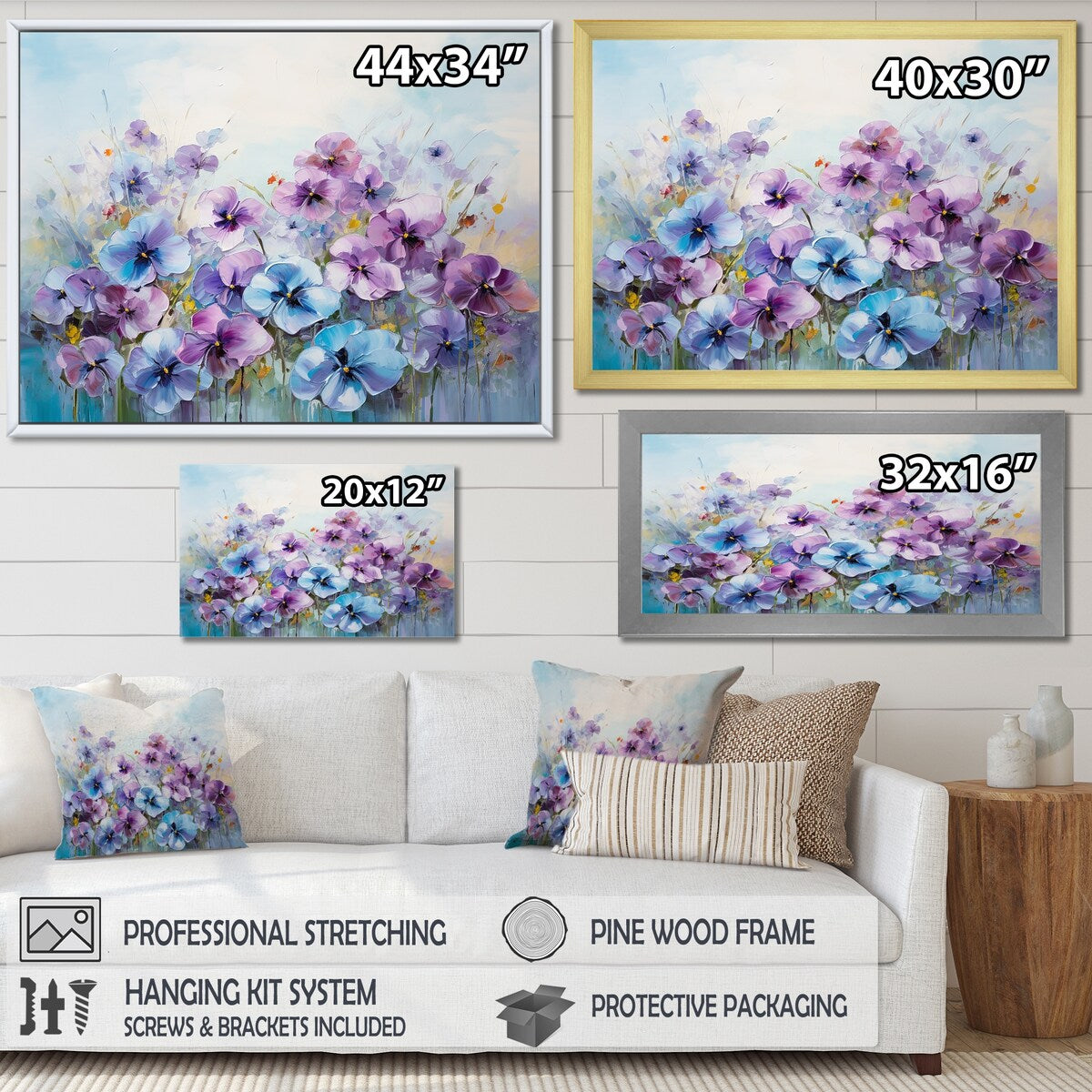 Designart "Purple Pansies Blooming Field I" Flower Field Wall Art