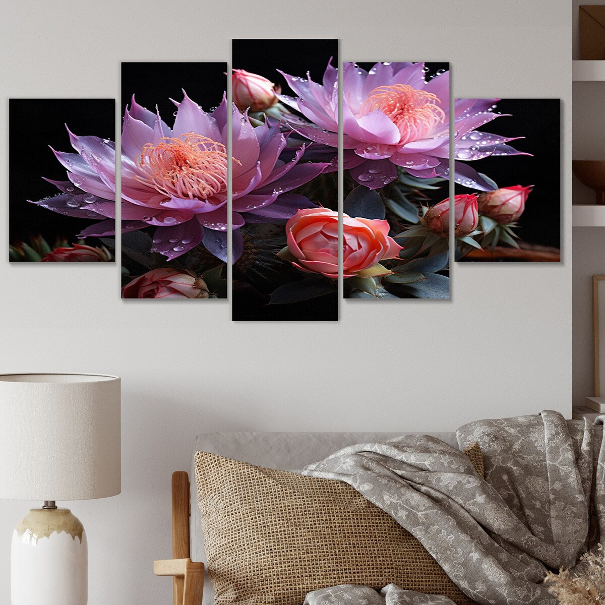 Designart "Purple Pink Cactus Desert Royalty Queen" Floral Metal Wall Decor Set
