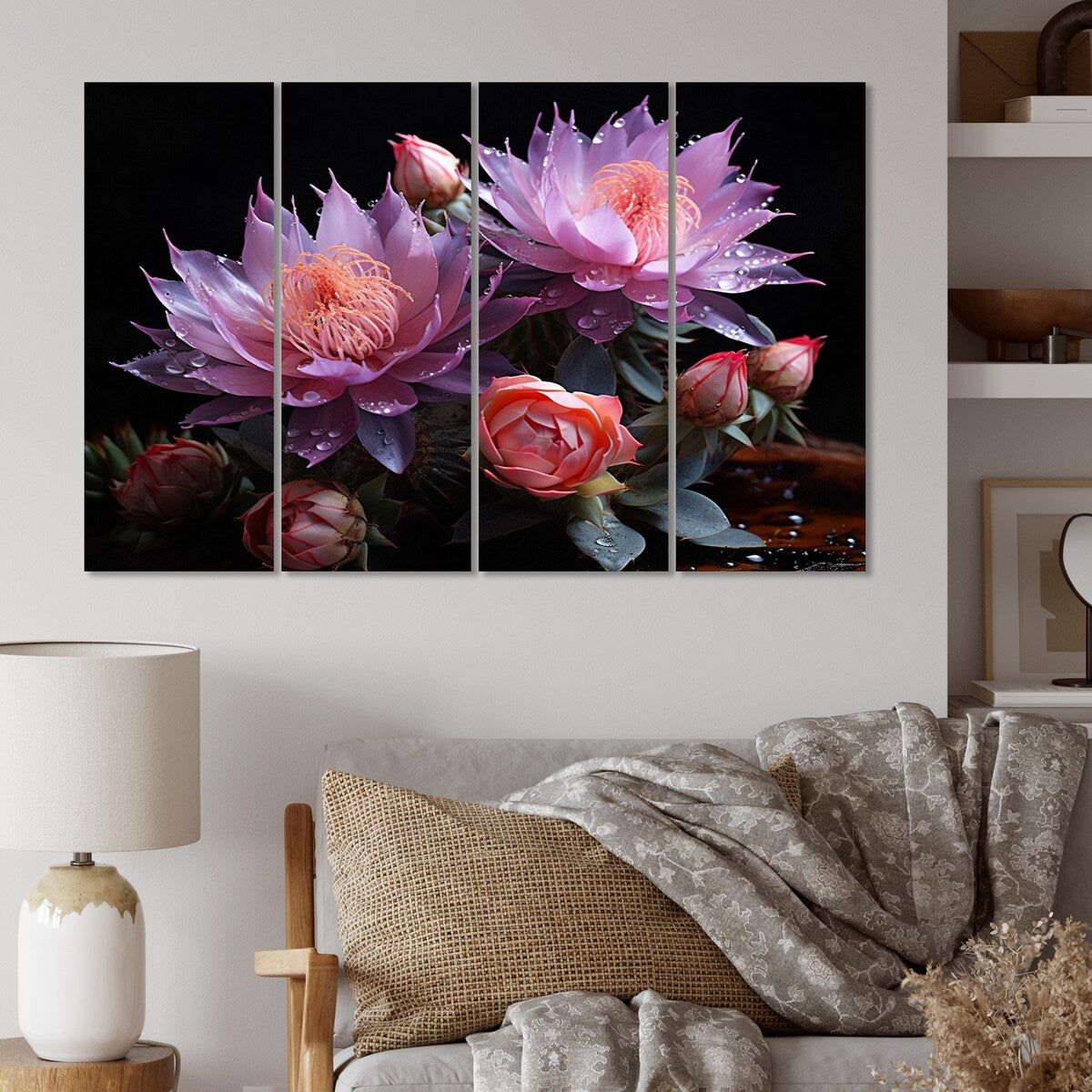 Designart "Purple Pink Cactus Desert Royalty Queen" Floral Metal Wall Decor Set