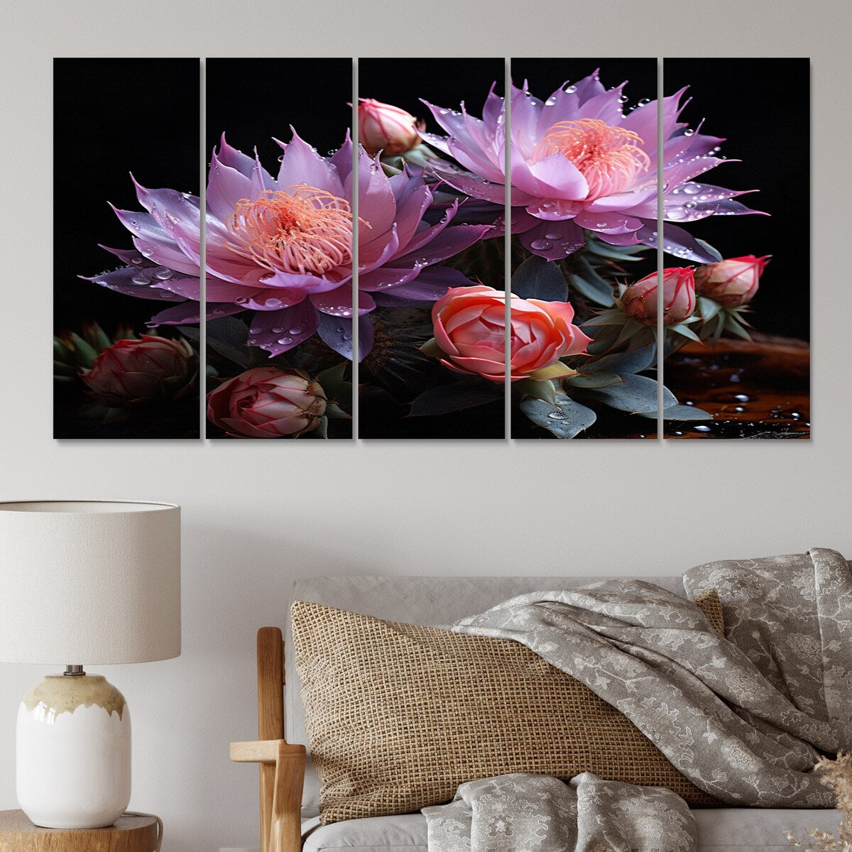 Designart "Purple Pink Cactus Desert Royalty Queen" Floral Metal Wall Decor Set