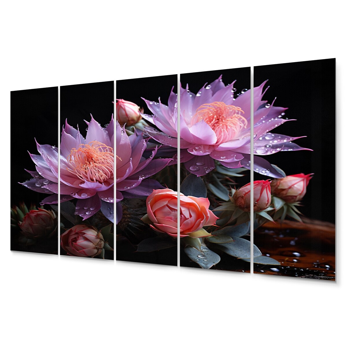 Designart "Purple Pink Cactus Desert Royalty Queen" Floral Metal Wall Decor Set
