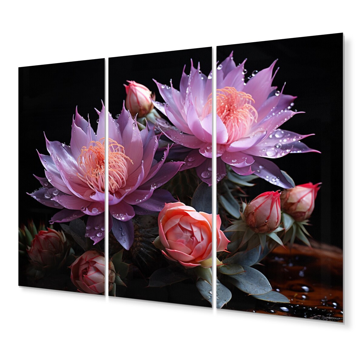 Designart "Purple Pink Cactus Desert Royalty Queen" Floral Metal Wall Decor Set