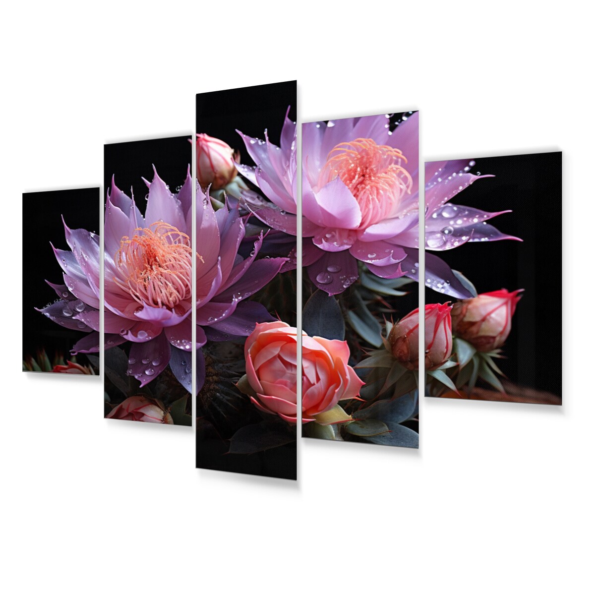 Designart "Purple Pink Cactus Desert Royalty Queen" Floral Metal Wall Decor Set