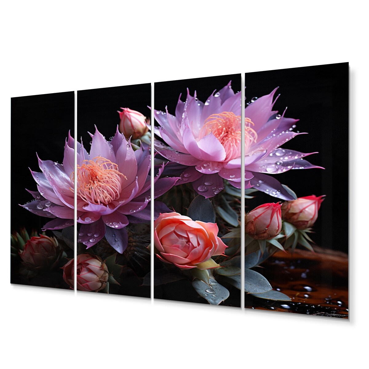 Designart "Purple Pink Cactus Desert Royalty Queen" Floral Metal Wall Decor Set