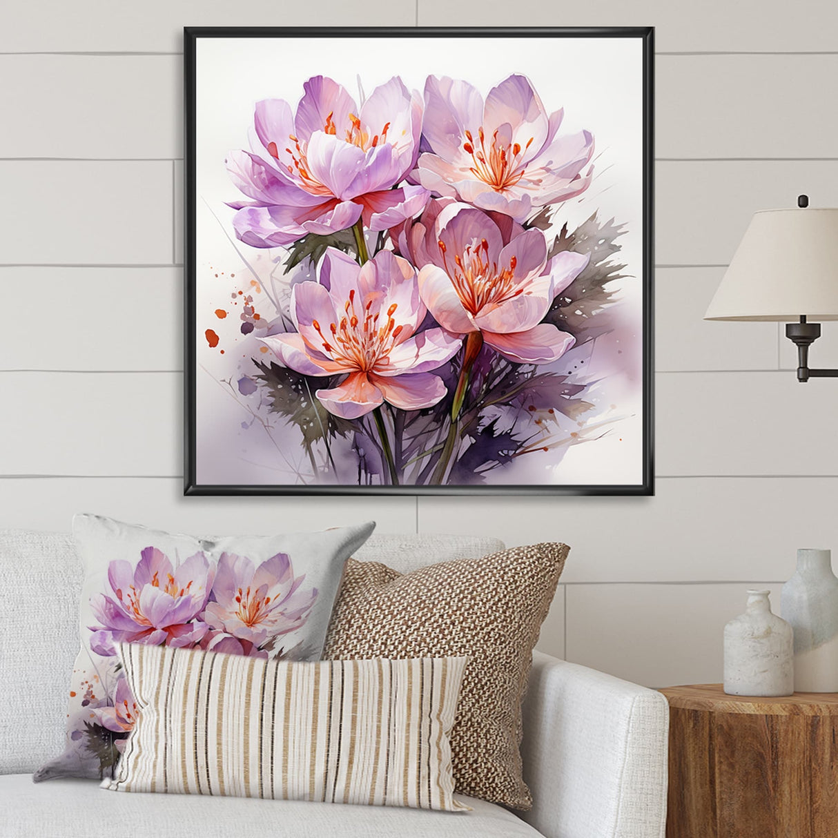 Designart "Purple Zen Crocus Blossoms I" Fruits Purple Wall Decor - Traditional Entryway Framed Wall Art