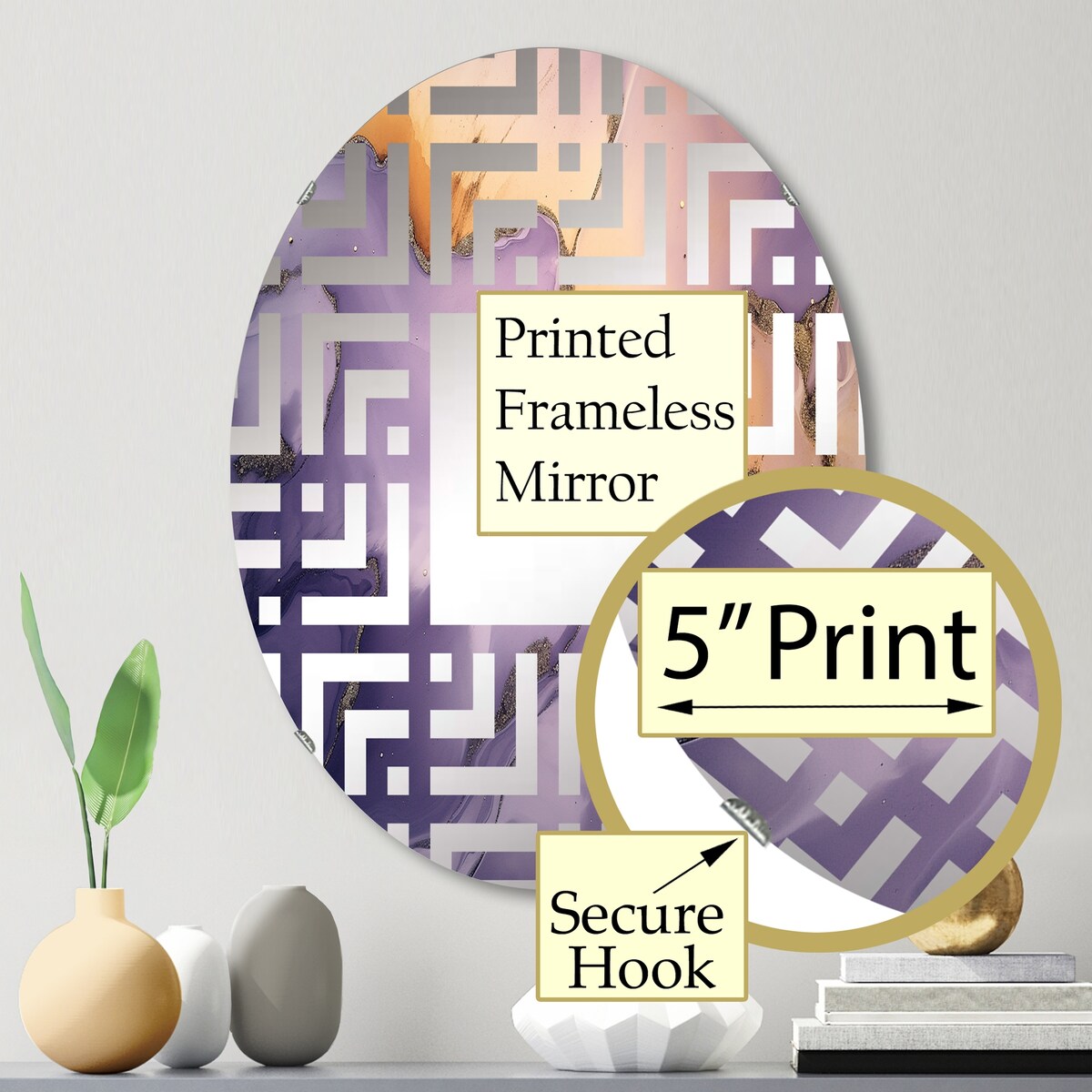 Designart "Purple and Gold Marble Ink Clouds X" Fractals Purple Wall Mirror - Modern Mirror For Wall Art Decor