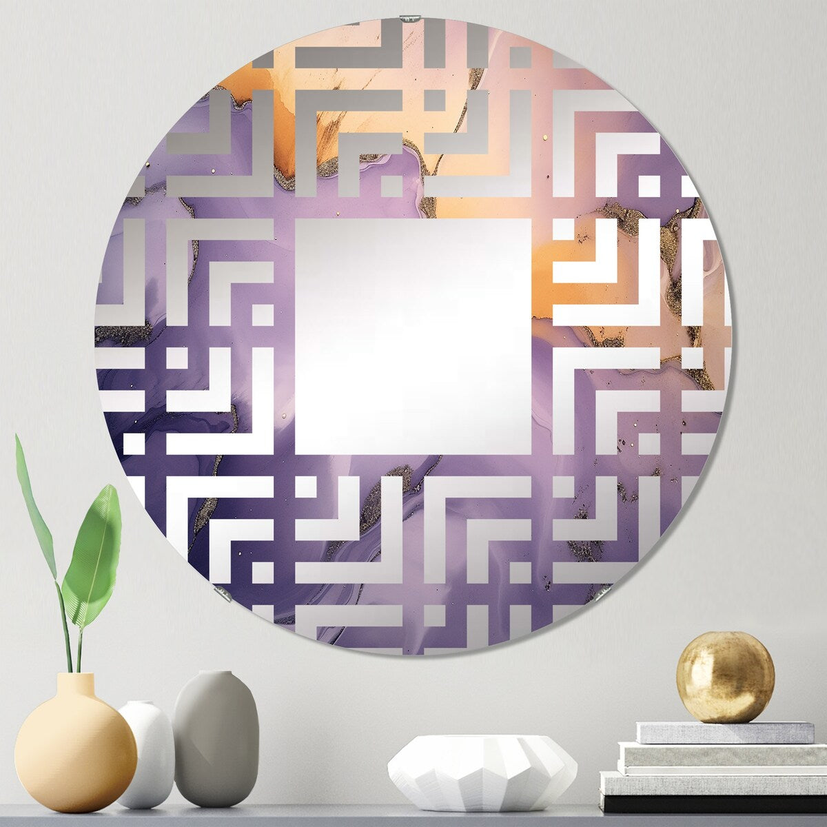 Designart "Purple and Gold Marble Ink Clouds X" Fractals Purple Wall Mirror - Modern Mirror For Wall Art Decor