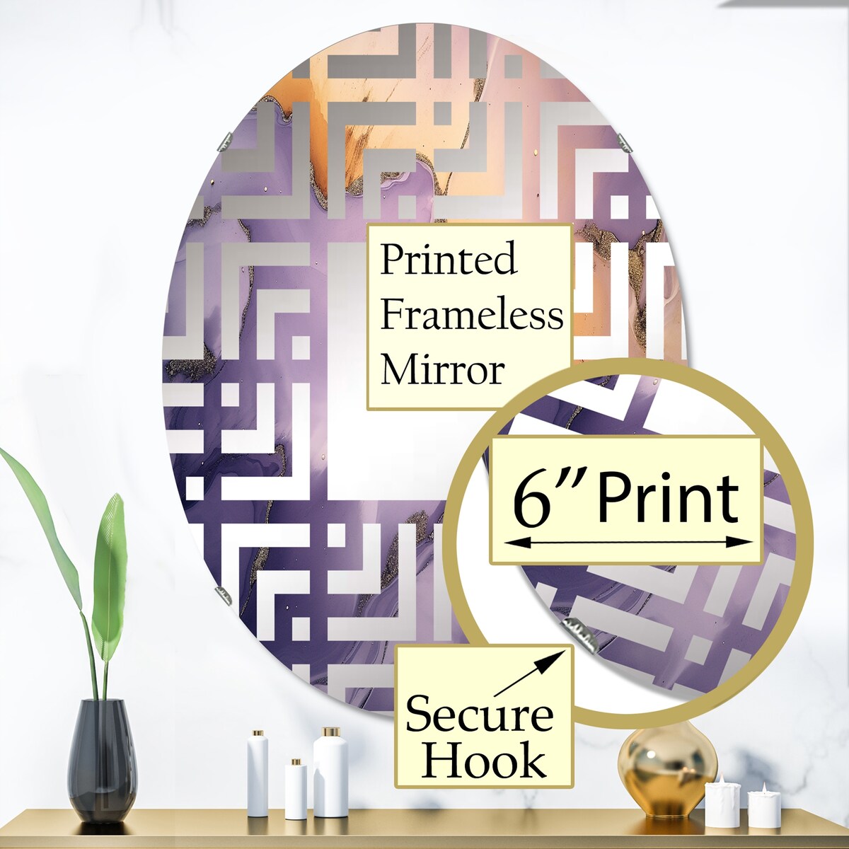 Designart "Purple and Gold Marble Ink Clouds X" Fractals Purple Wall Mirror - Modern Mirror For Wall Art Decor