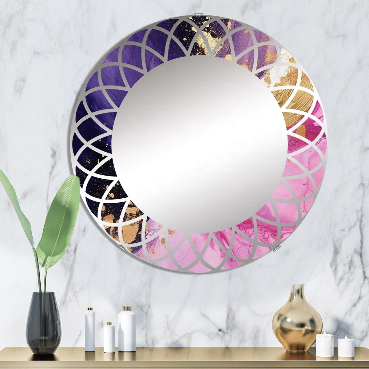 Designart "Purple and Pink Strokes IV" Fractals Modern Wall Mirror