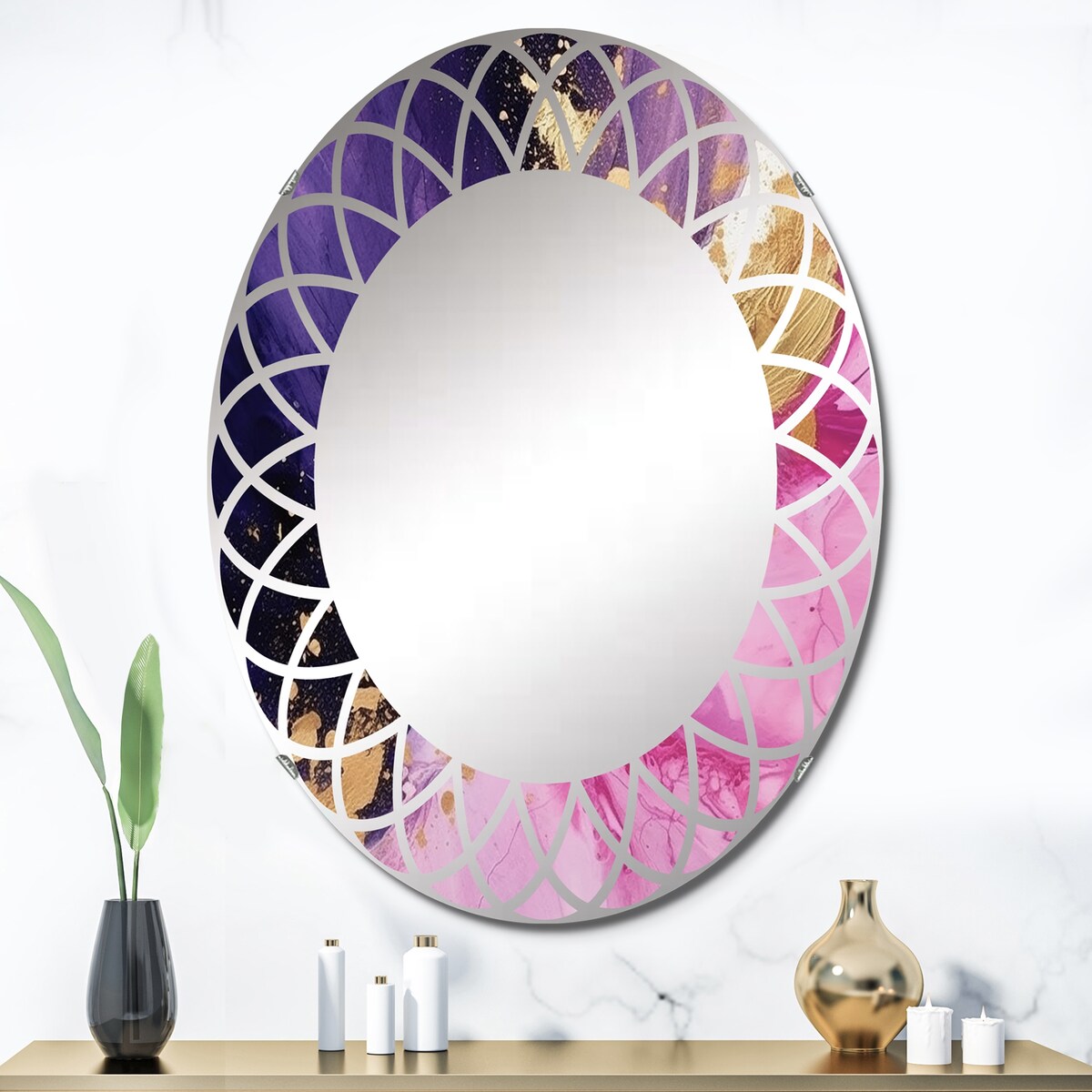 Designart "Purple and Pink Strokes IV" Fractals Modern Wall Mirror