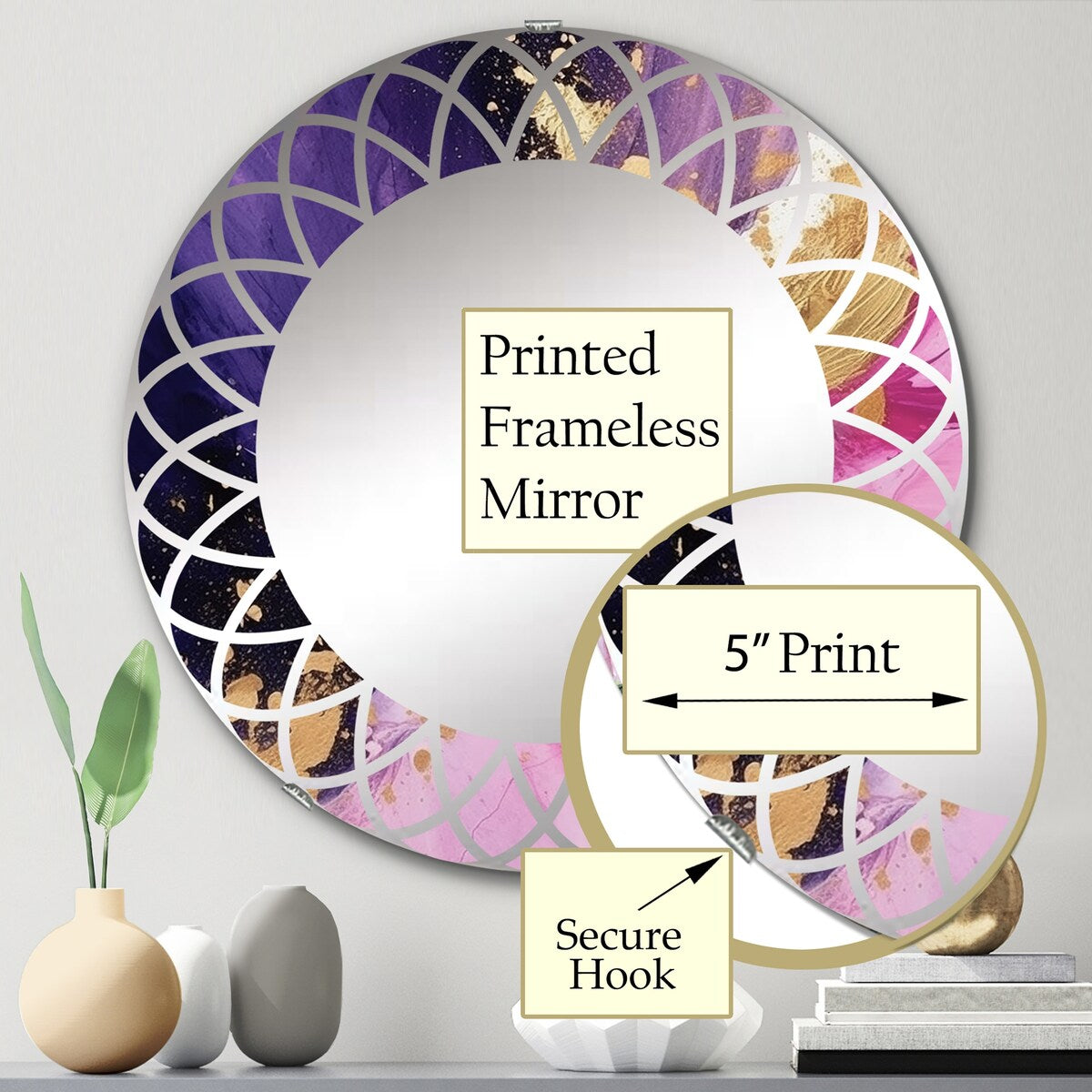 Designart "Purple and Pink Strokes IV" Fractals Modern Wall Mirror