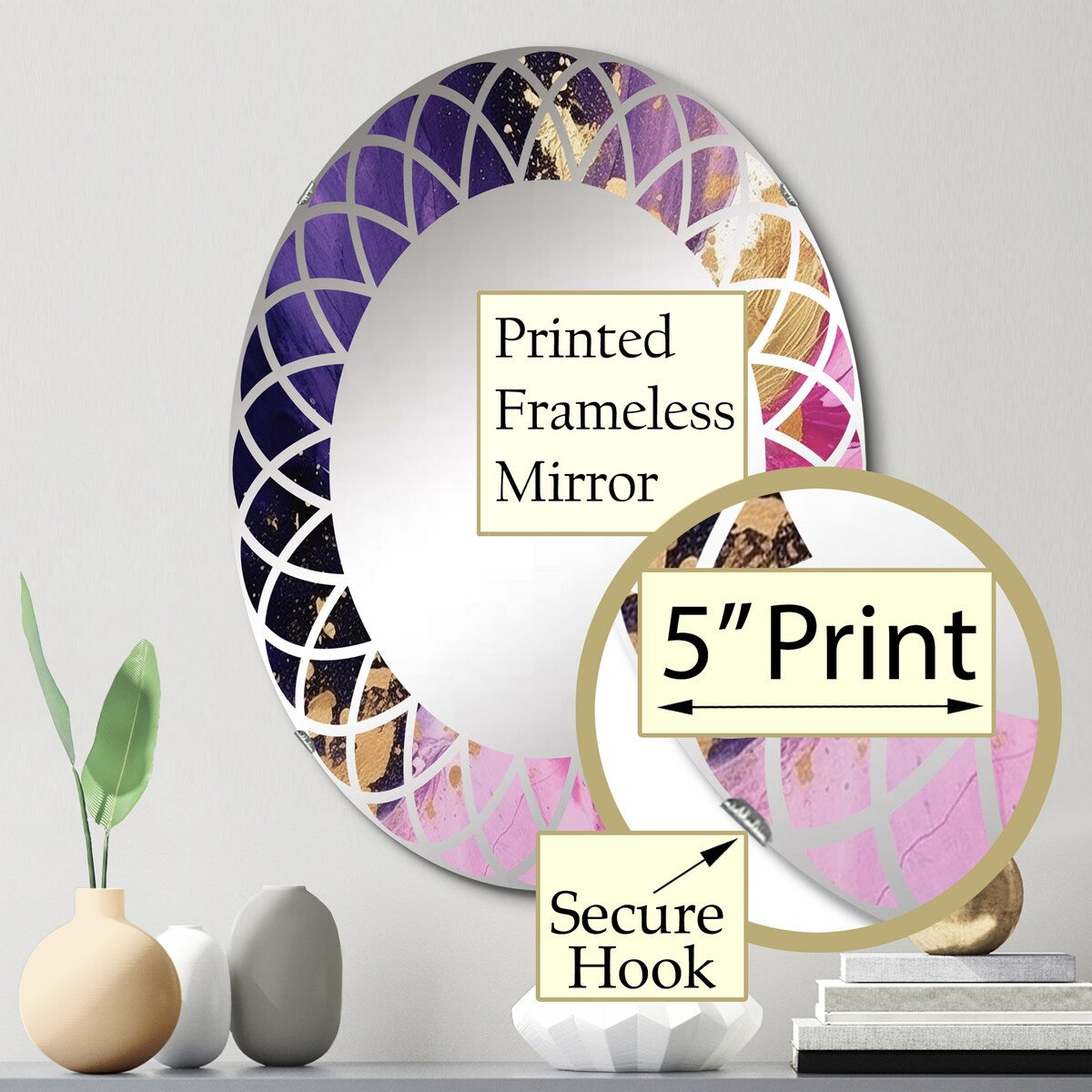 Designart "Purple and Pink Strokes IV" Fractals Modern Wall Mirror