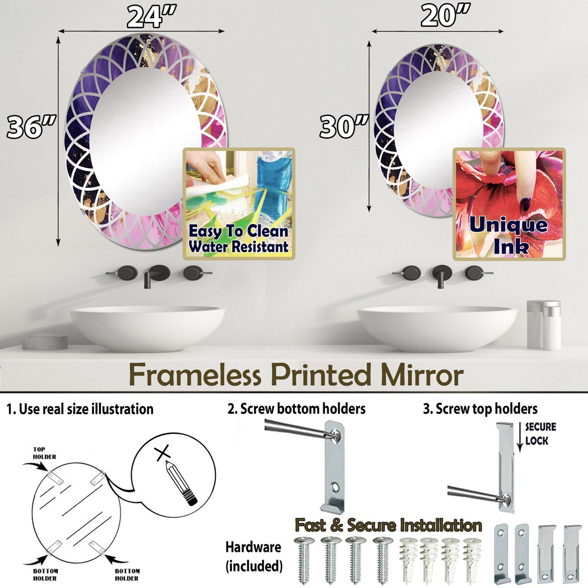 Designart "Purple and Pink Strokes IV" Fractals Modern Wall Mirror