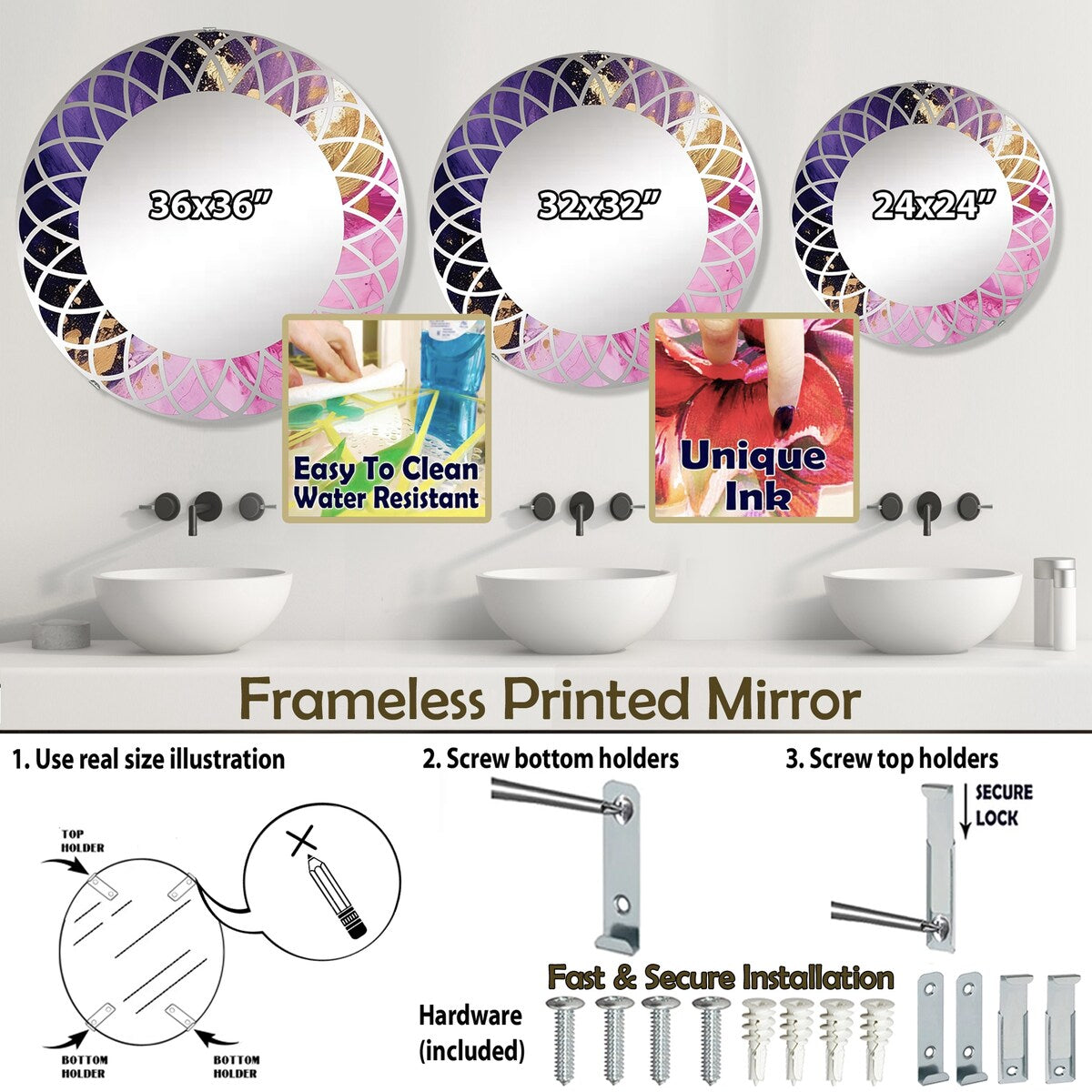 Designart "Purple and Pink Strokes IV" Fractals Modern Wall Mirror