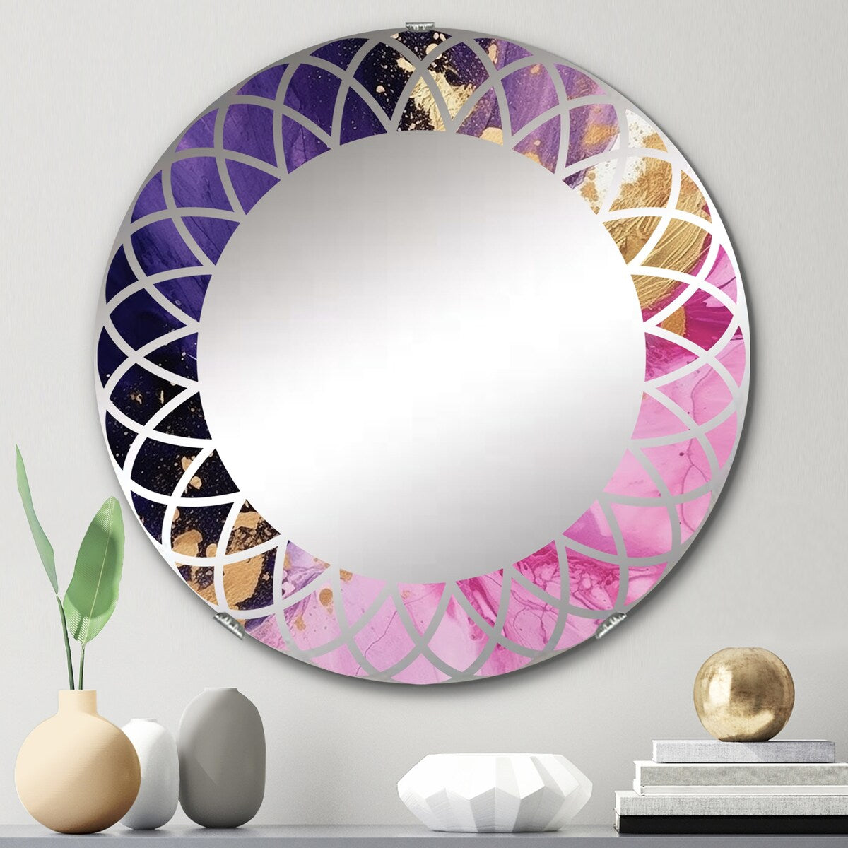 Designart "Purple and Pink Strokes IV" Fractals Modern Wall Mirror