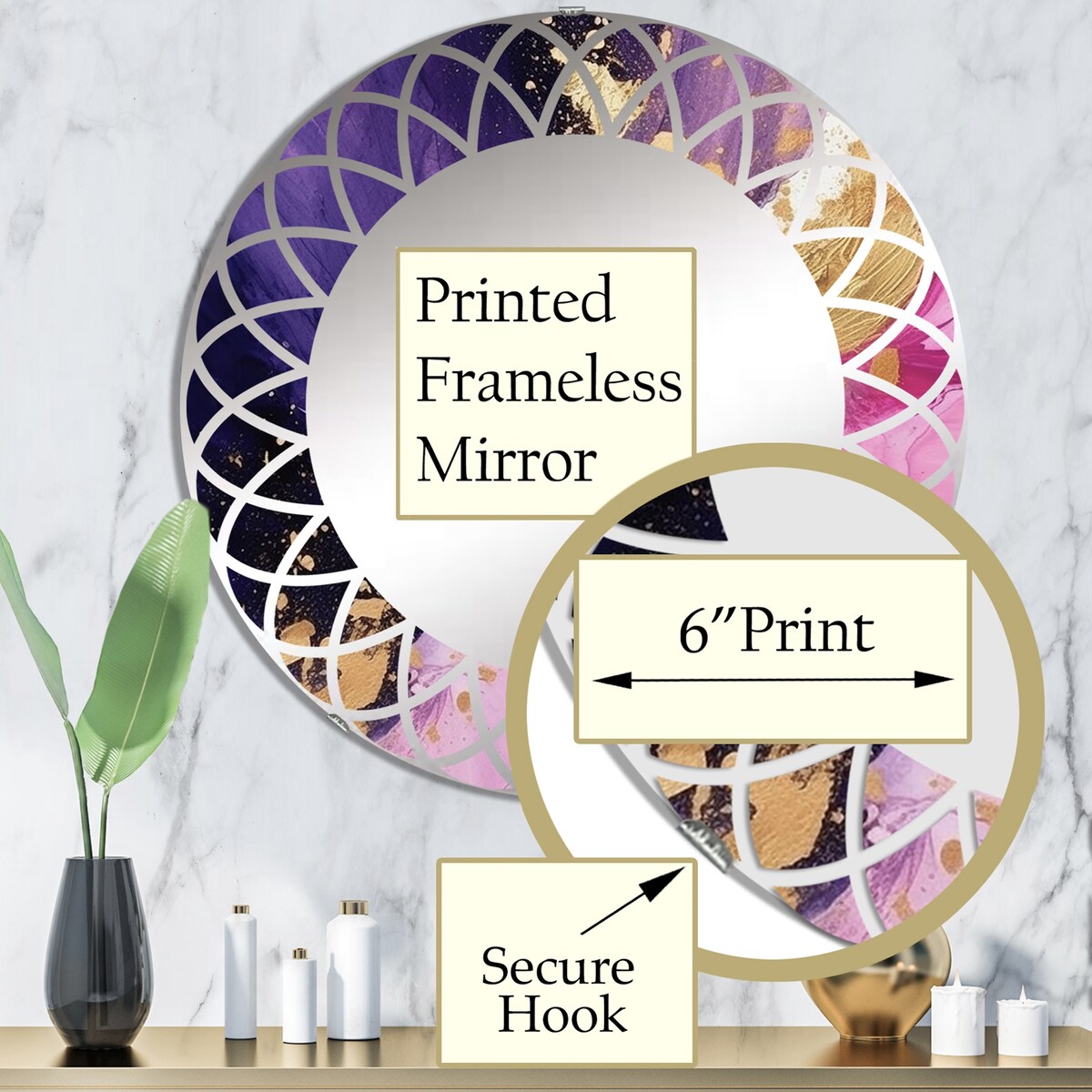 Designart "Purple and Pink Strokes IV" Fractals Modern Wall Mirror