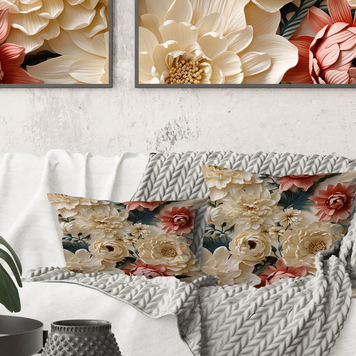 Designart "Radiant Lace Inspired Floral Botanics I" Floral Printed Throw Pillow