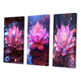 Designart "Radiant Pink Blossoming Lotus Luminescent II" Lotus Wall Art Set Of 3 Modern Gallery Wall Set For Home Decor